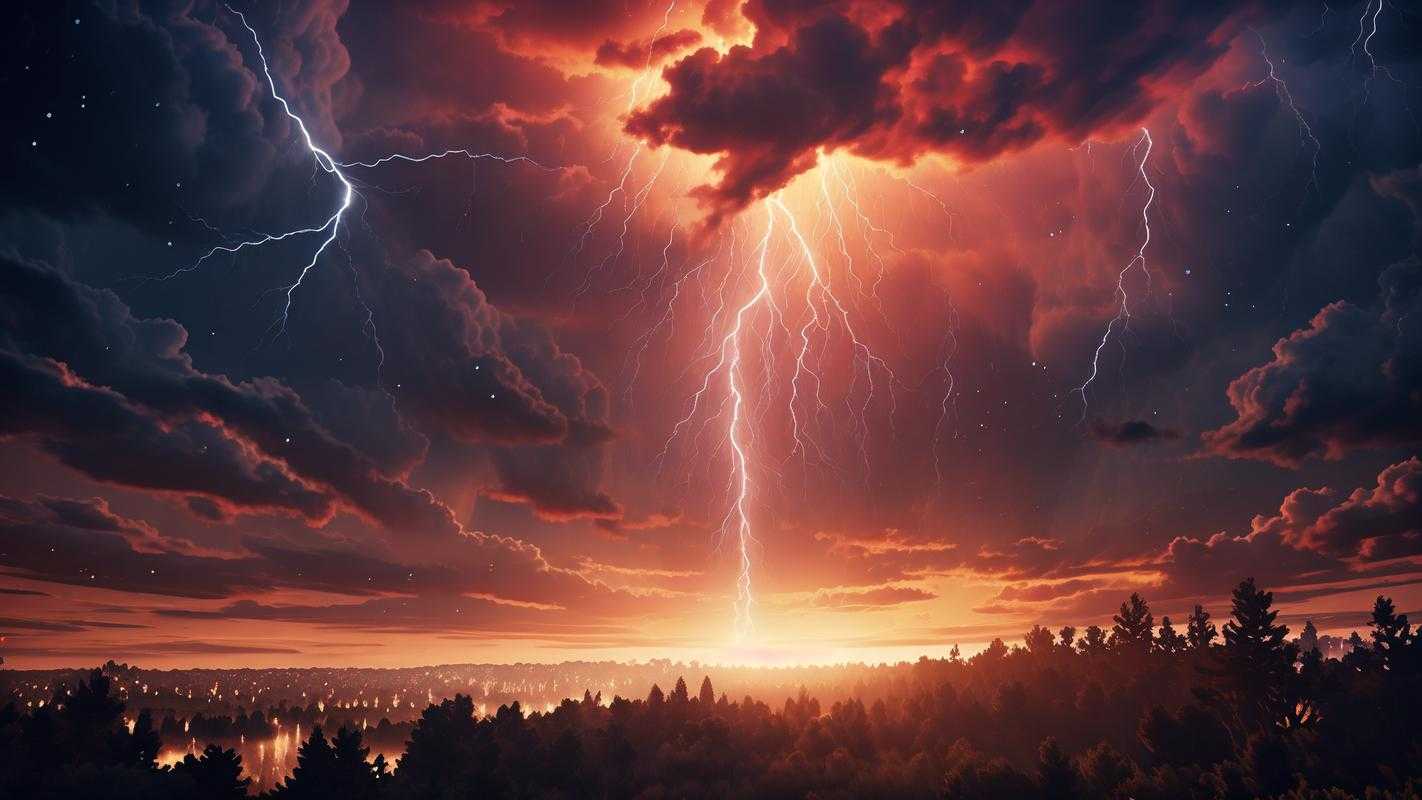 暴雨中的军徽在闪电中闪烁